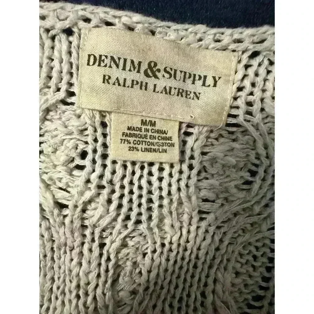 Ralph Lauren Denim And Supply Beige Crochet Knit Chunky sweater size Medium - Picture 3 of 6